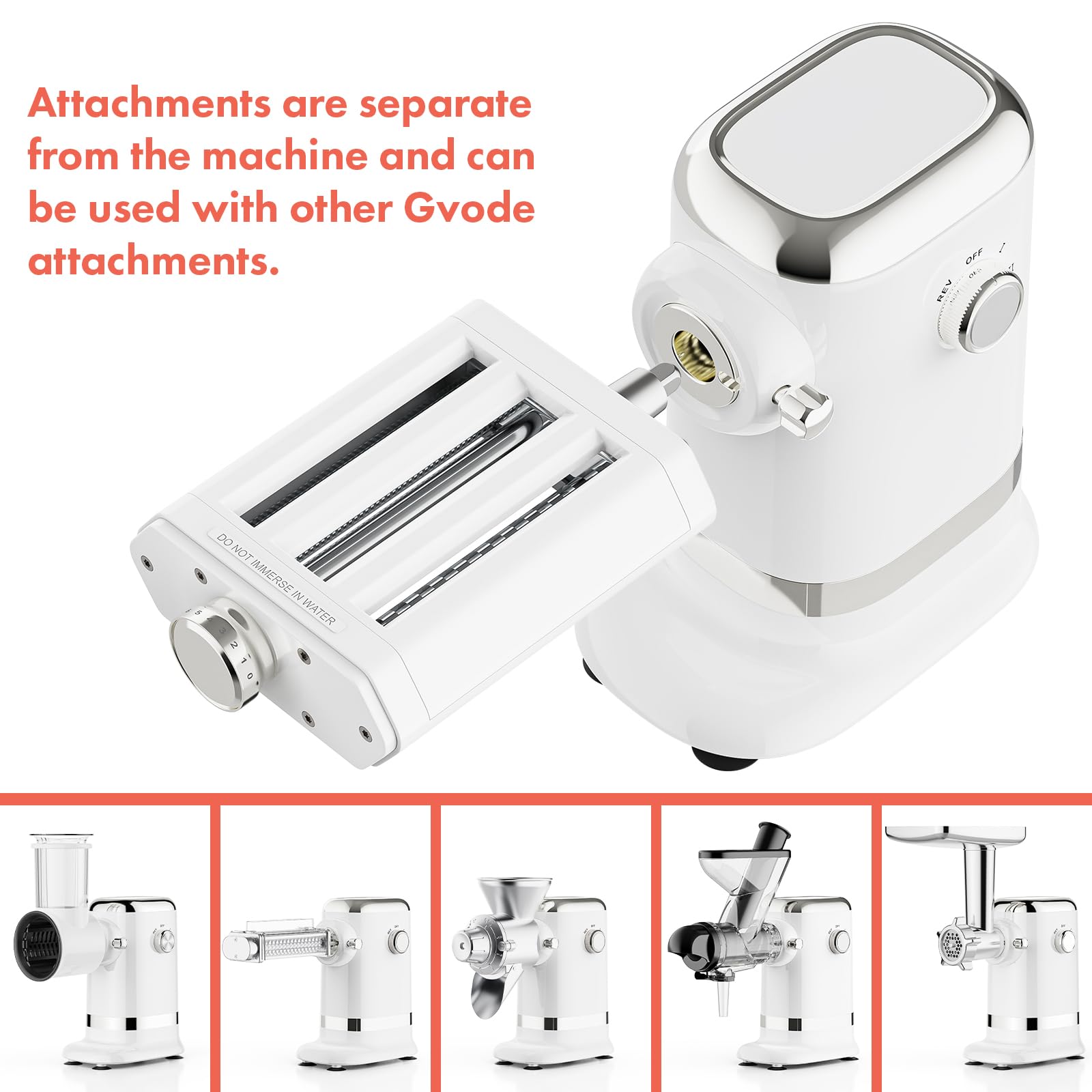 GVODE fettuccine and spaghetti maker attachments in use
