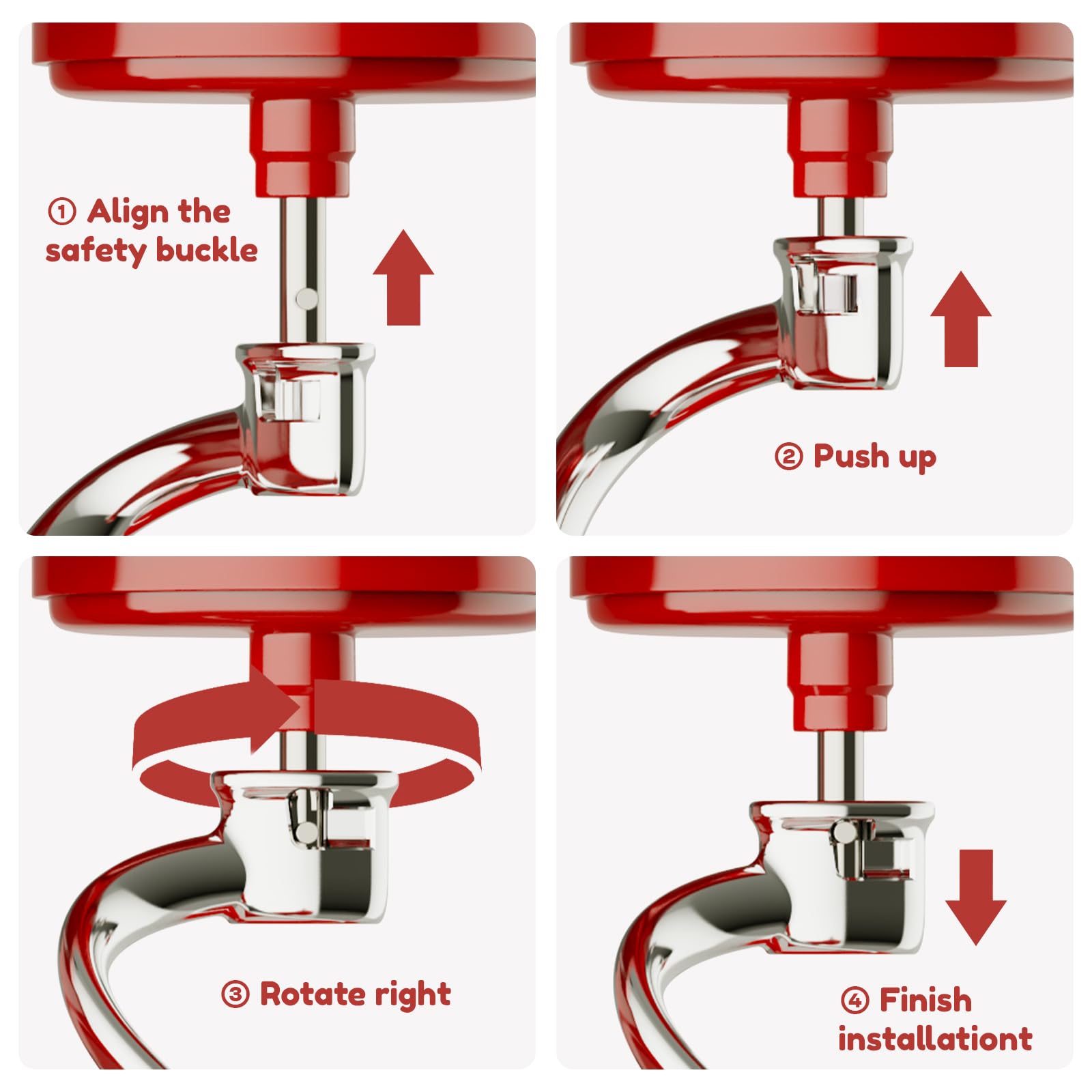 GVODE bowl-lift compatible dough hook for stable KitchenAid operation.