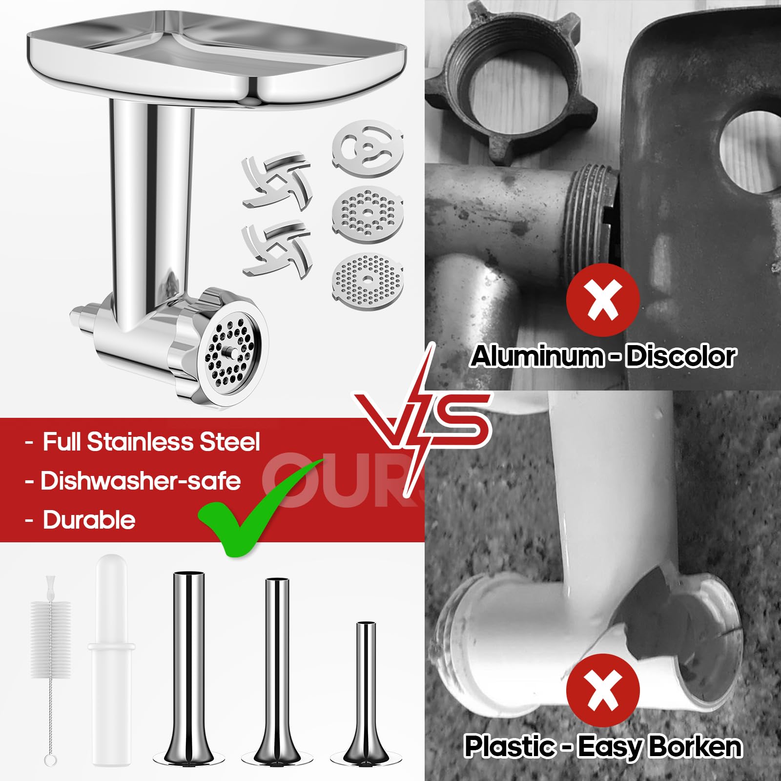 GVODE grinder attachment fits KitchenAid stand mixers for flexible cooking