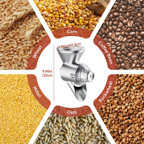 GVODE grain mill attached to KitchenAid stand mixer for versatile flour grinding.