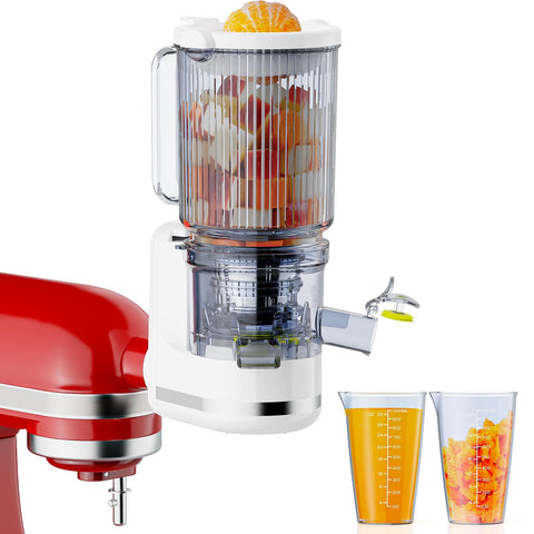 GVODE Masticating Juicer Attachment top view showing KitchenAid compatibility for seamless setup