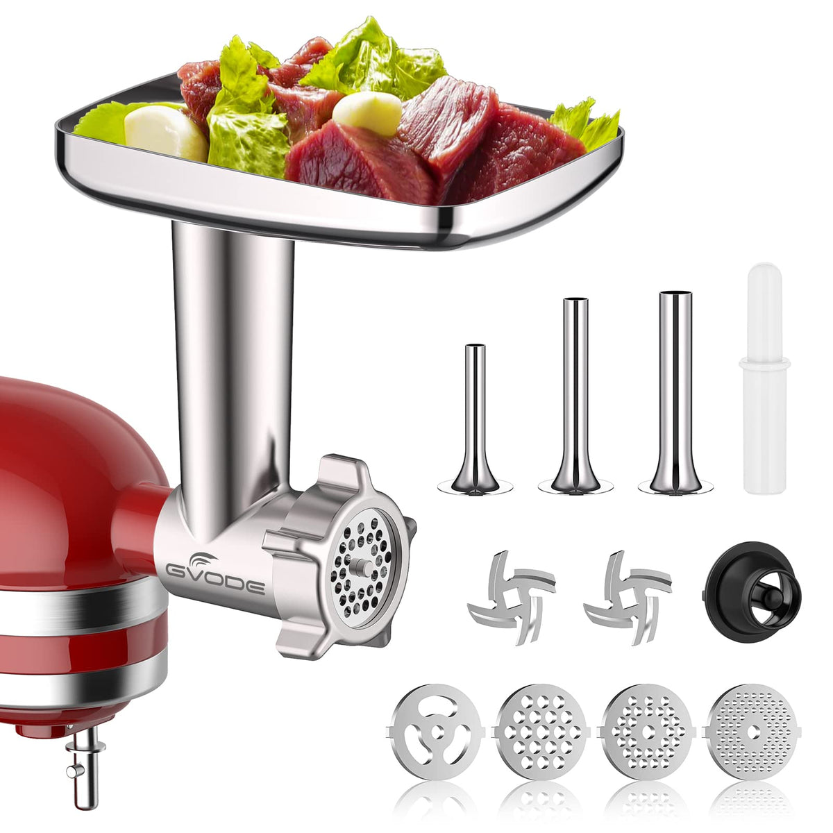 GVODE meat grinder attachment for KitchenAid mixer in use for versatile ground meats