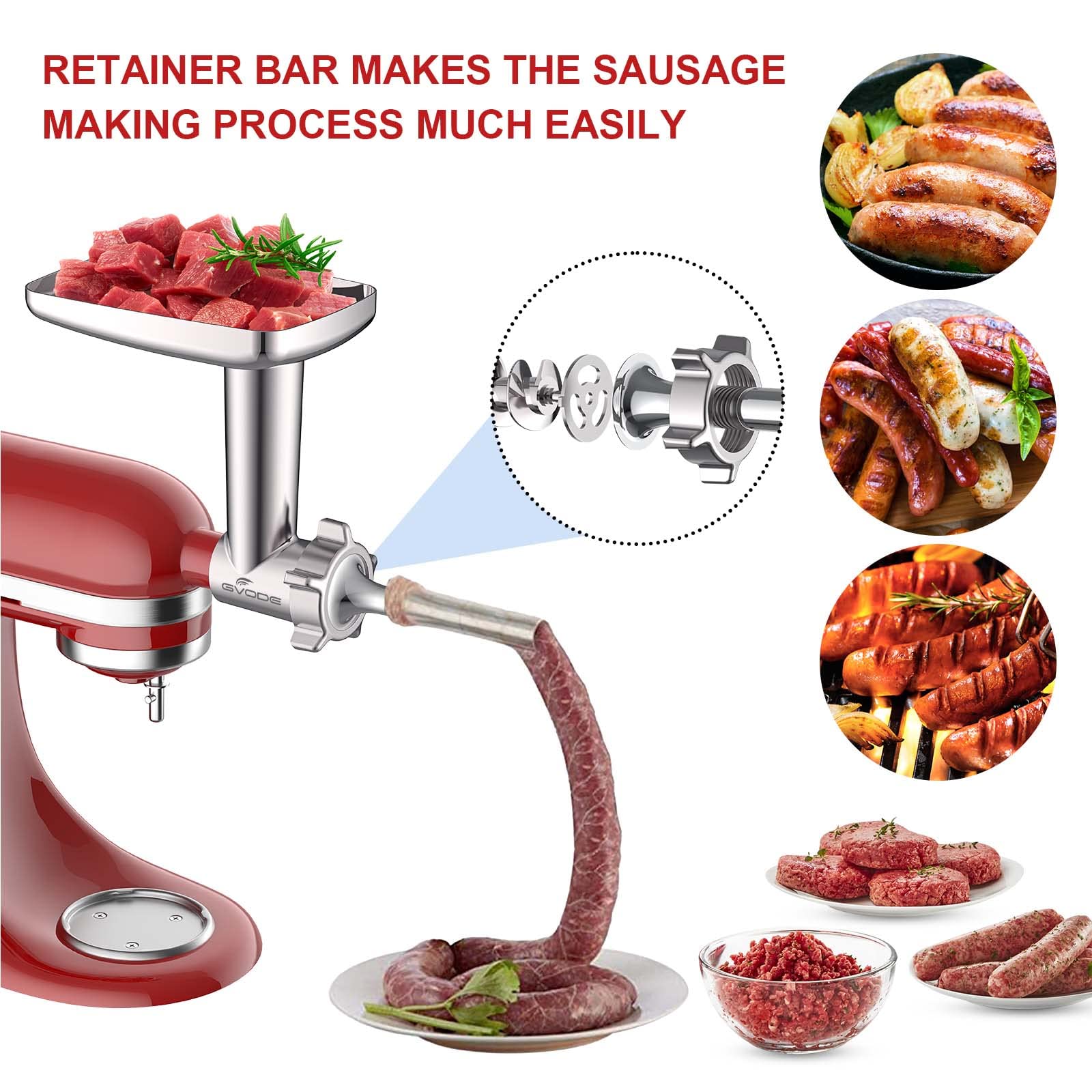GVODE meat grinder attachment with sausage stuffer tubes for custom sizes