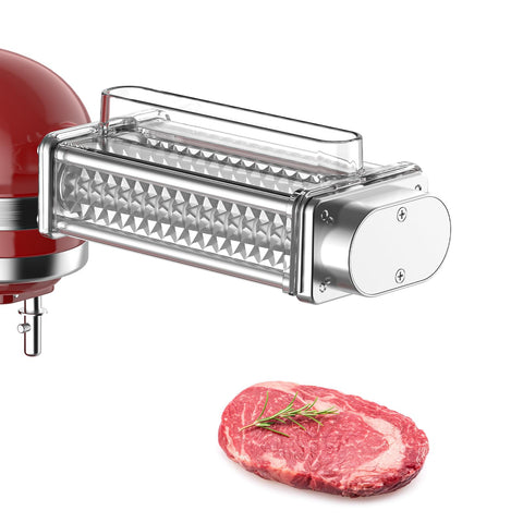 GVODE meat tenderizer attachment on KitchenAid front view showing durable gears for dependable tenderizing