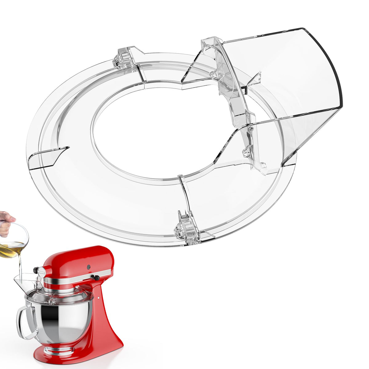 GVODE pouring shield for KitchenAid tilt-head with dual-part design enabling uninterrupted mixing