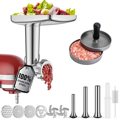 GVODE stainless steel meat grinder attachment for KitchenAid in action for fresh ground meat