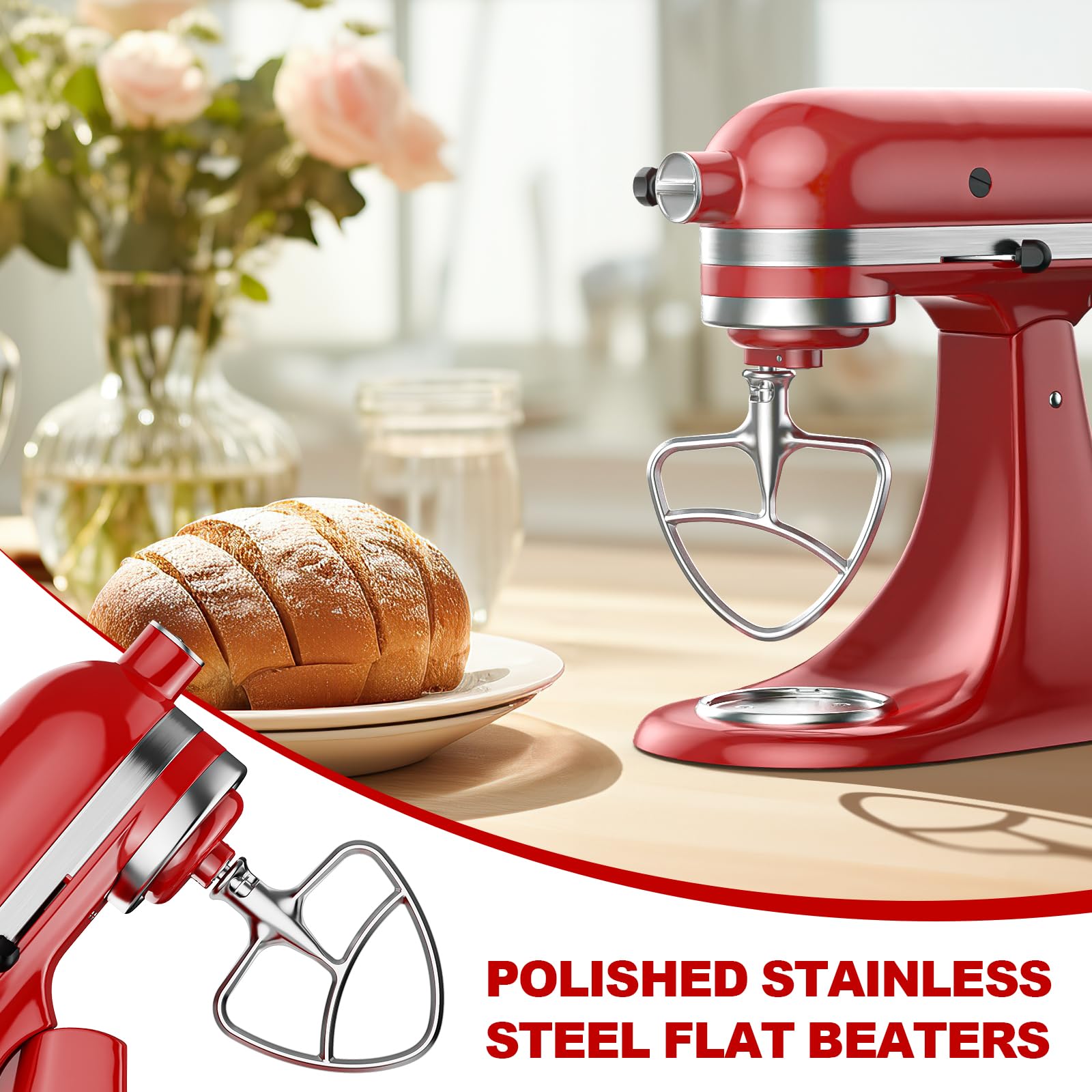 GVODE stainless steel paddle beater, reliable KitchenAid attachment for consistent mixing.