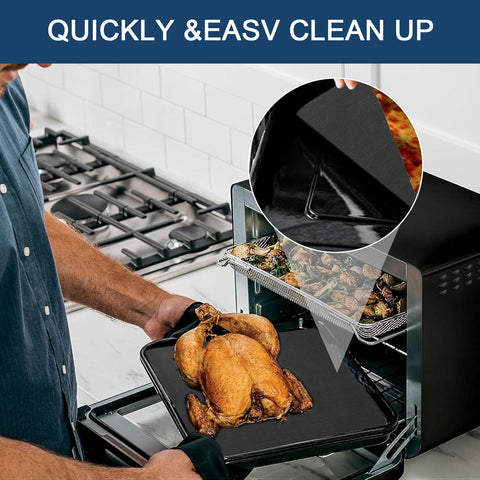 GWYSY easy-cleaning mat demonstrates wipe-clean surface after cooking.
