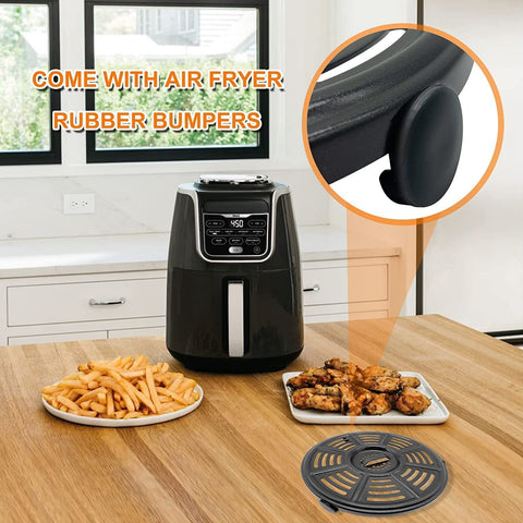 GXF rubber bumpers stabilize the pan inside the air fryer basket.