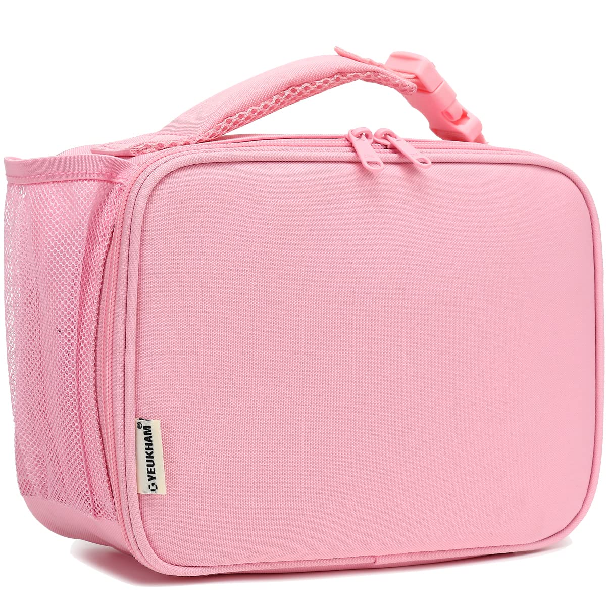 GYEUKHAM pink insulated lunch box—compact front view, perfect for school lunches.
