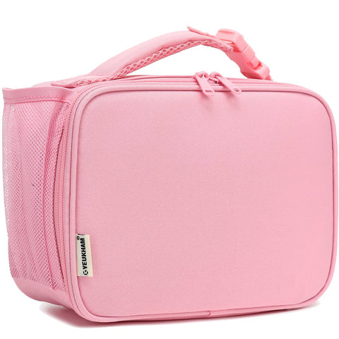 GYEUKHAM pink insulated lunch box—compact front view, perfect for school lunches.