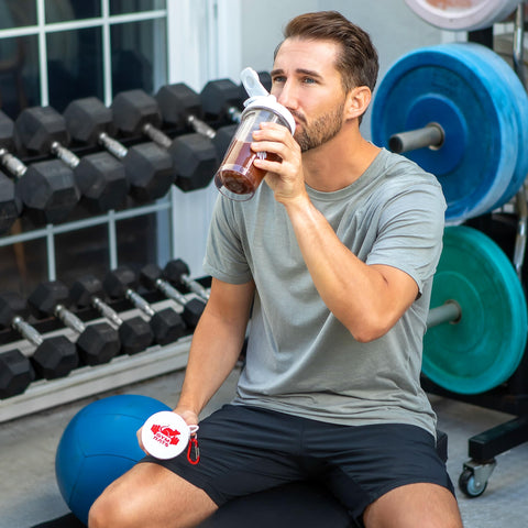Gym Rats spill-proof cap reinforced to prevent leaks during transit
