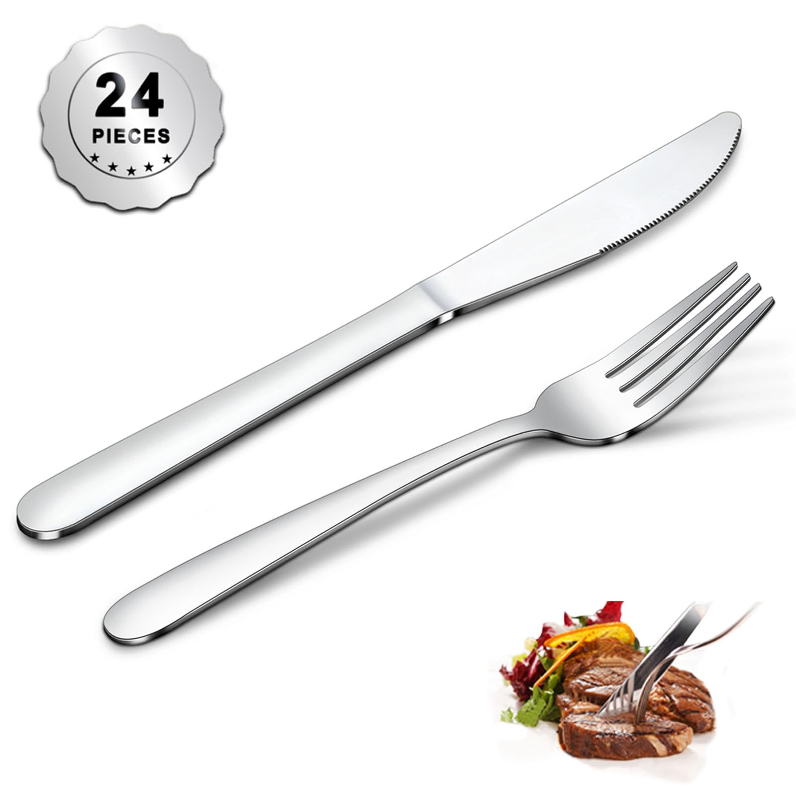 Gymdin 24-piece flatware set packshot highlights durable stainless steel.