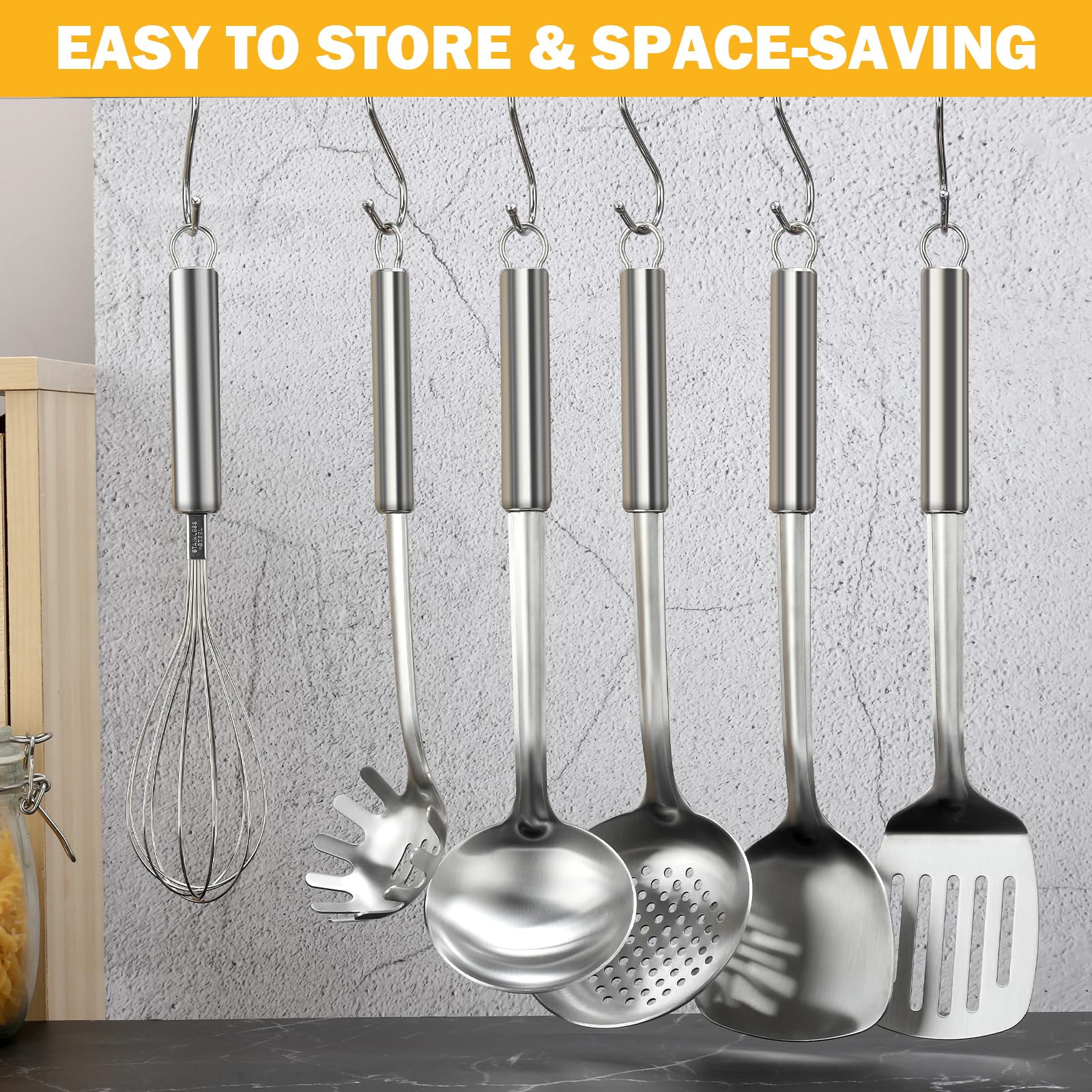 Gymdin 6-piece utensils set displays neatly in your kitchen or drawer.