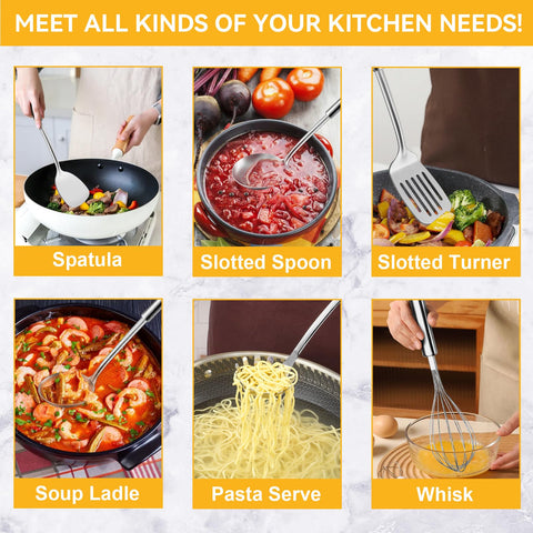 Gymdin 7-piece slotted spoon for lifting foods while draining.