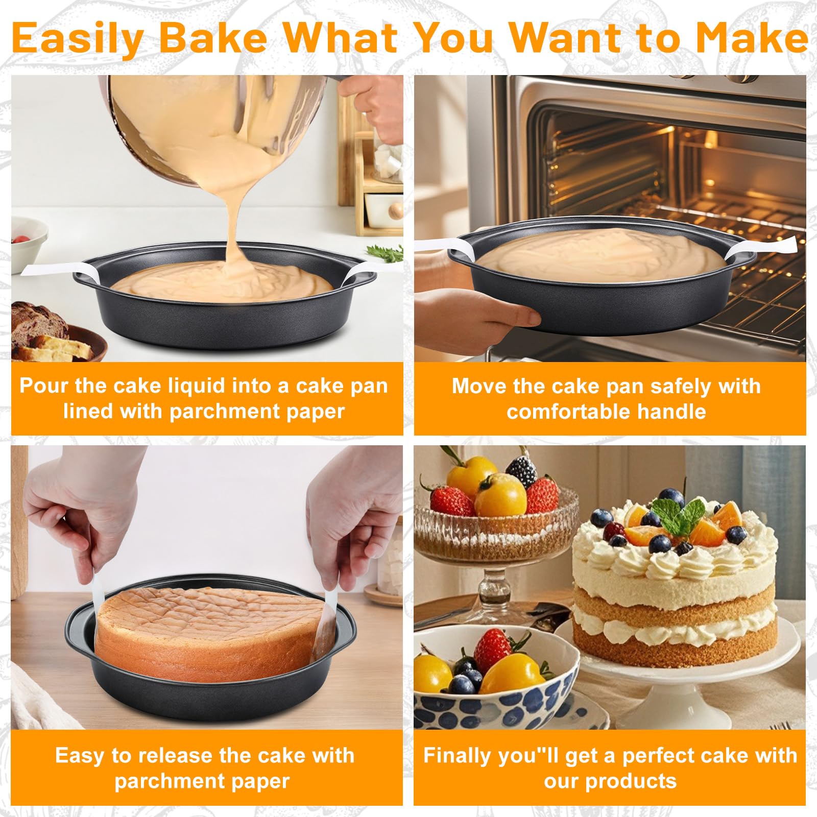 Gymdin pans feature ergonomic handles for safe, easy handling.