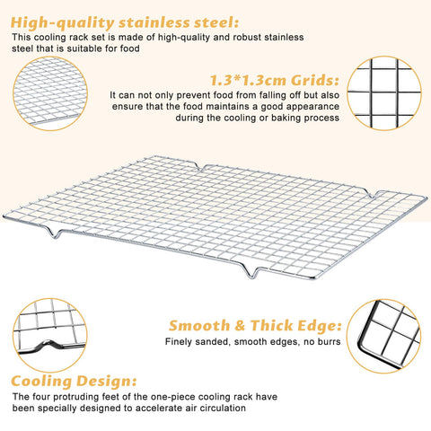 Gymdin stainless steel cooling racks with reinforced grids for support.