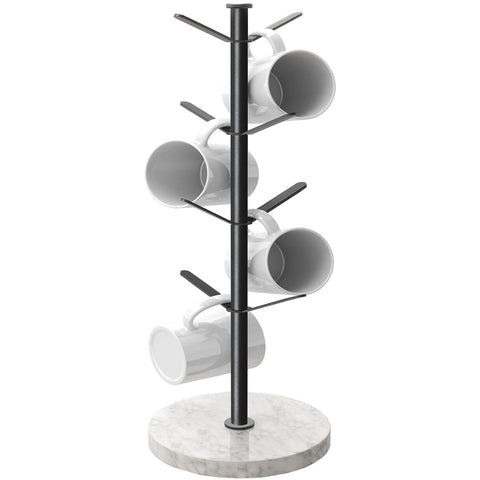 Gypie Marble Mug Holder Tree with 8 hooks keeps mugs neatly organized on the counter.