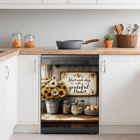 GYYGOO rustic sunflowers dishwasher cover on appliance, adds farmhouse charm.