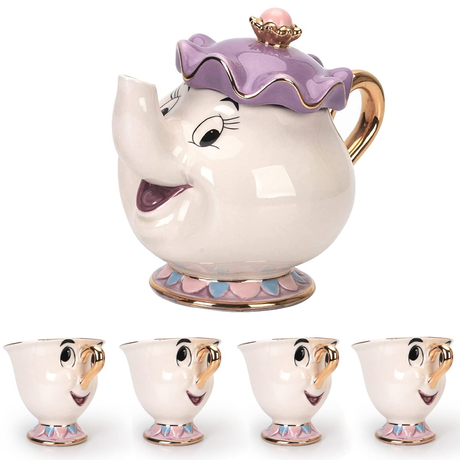 GZHaiTuoSi teapot with Beauty and the Beast motif and golden handle