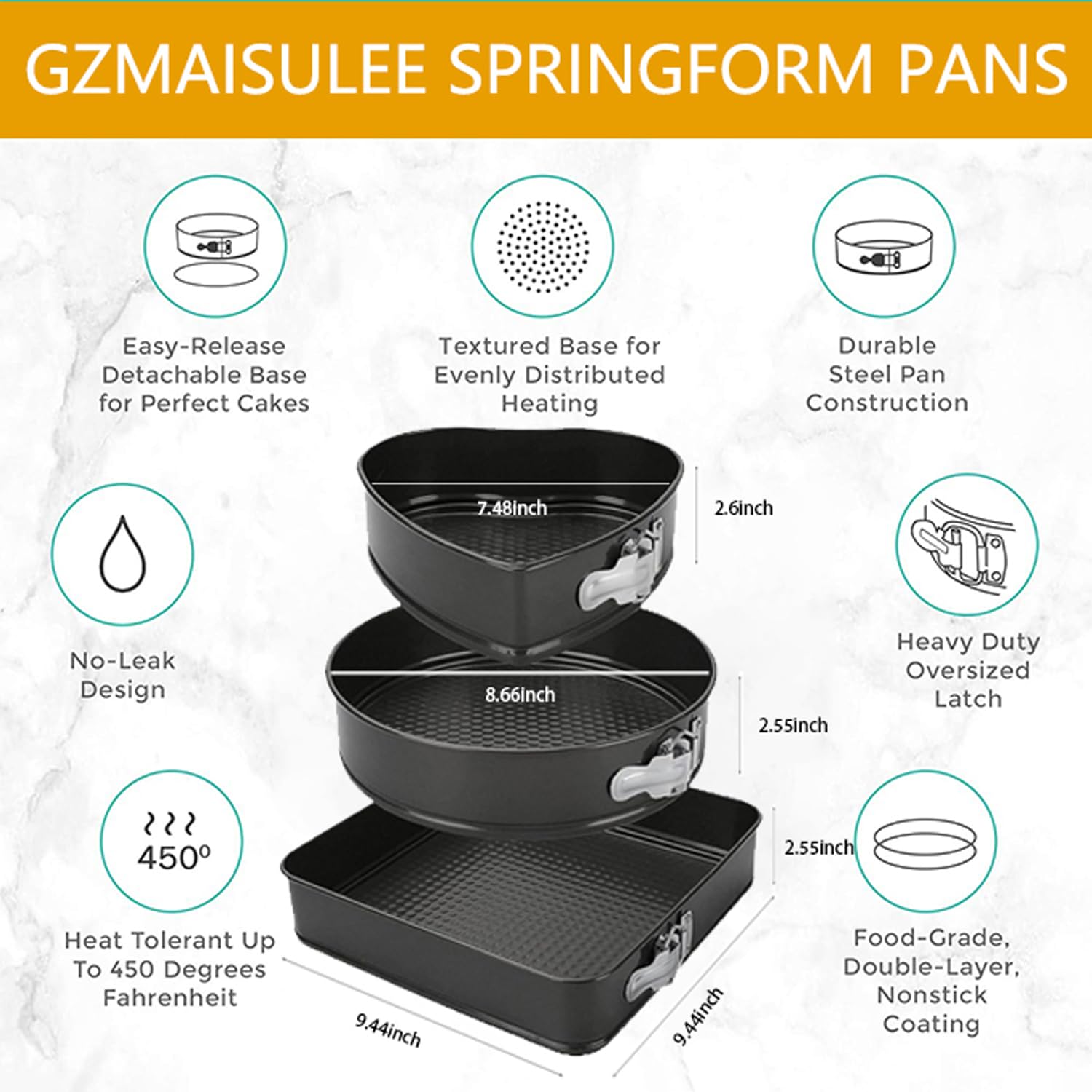 GZMAISULEE round 8-inch springform pan with nonstick surface for quick release.