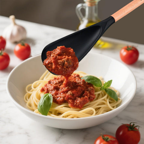 GZXTSKY ergonomic wooden-handle spoons stay cool while stirring and serving