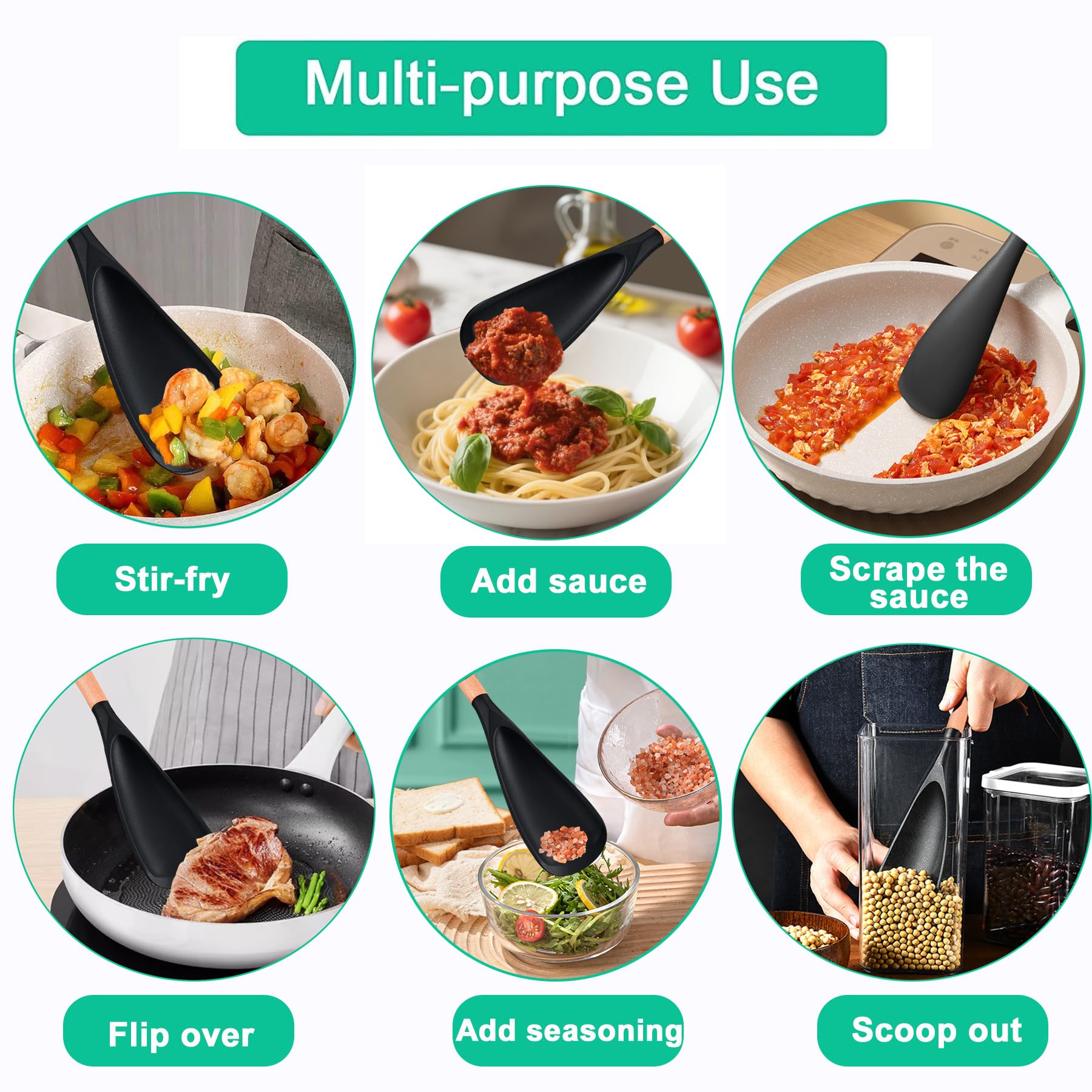 GZXTSKY sleek black spoon set versatile for mixing, scooping, serving