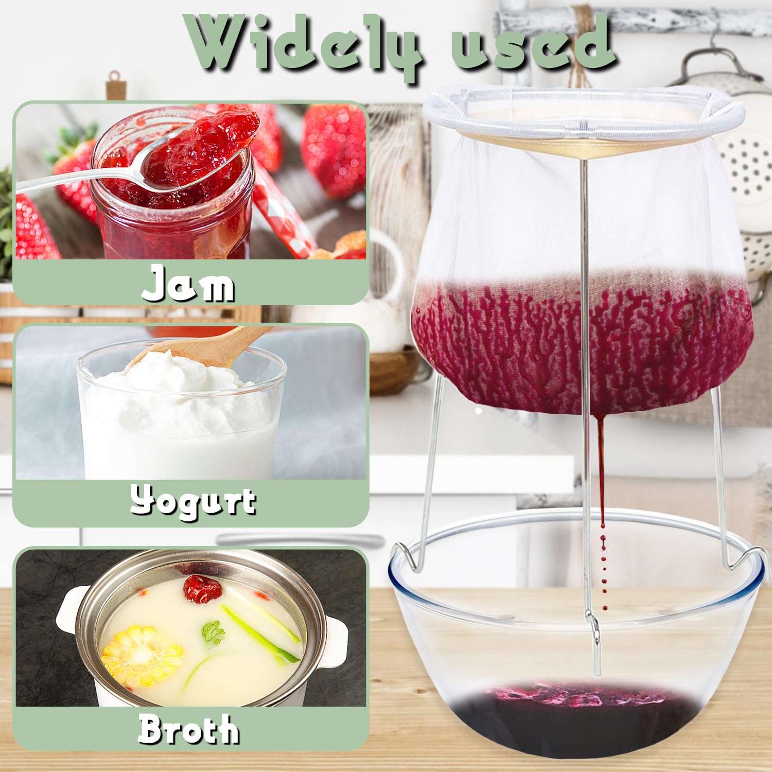 Haawooky assembly on pot demonstrates quick setup for jelly and juice