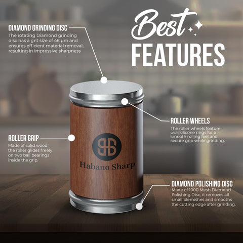 Habano Sharp wooden wheel design enables smooth rolling sharpening