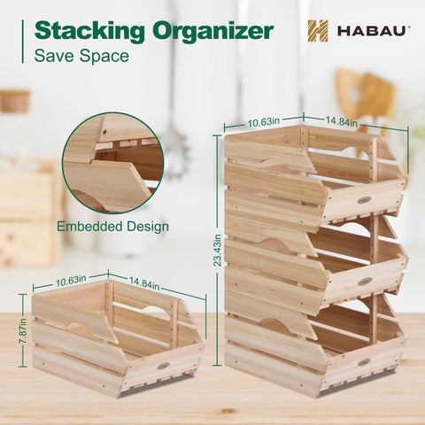 HABAU wood pantry bins with hidden handles for easy moving.
