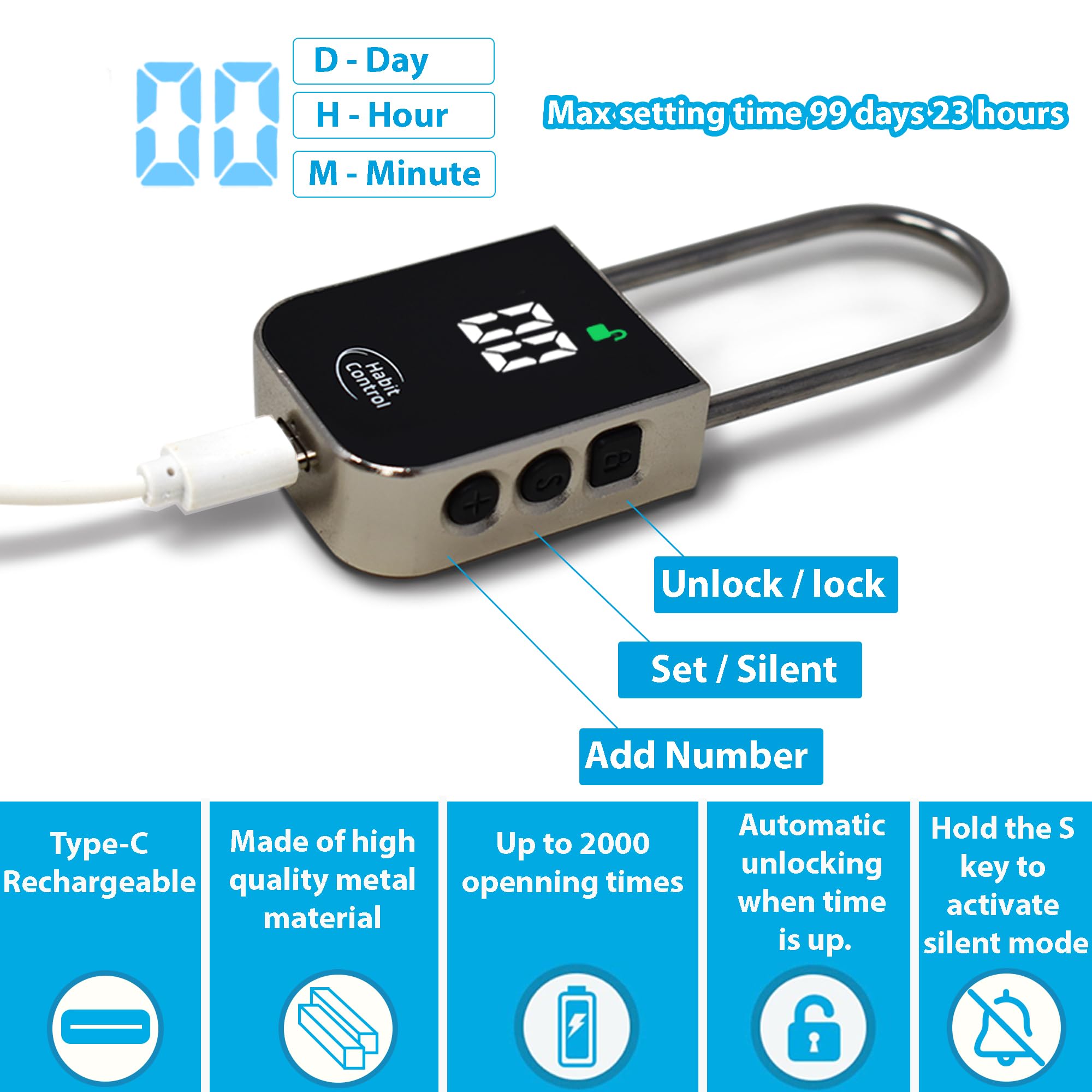 Habit Control timer lock extended cable demonstrates versatile in-cabinet use.