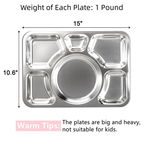 Hacaroa four-pack divided plates in stainless steel for families.
