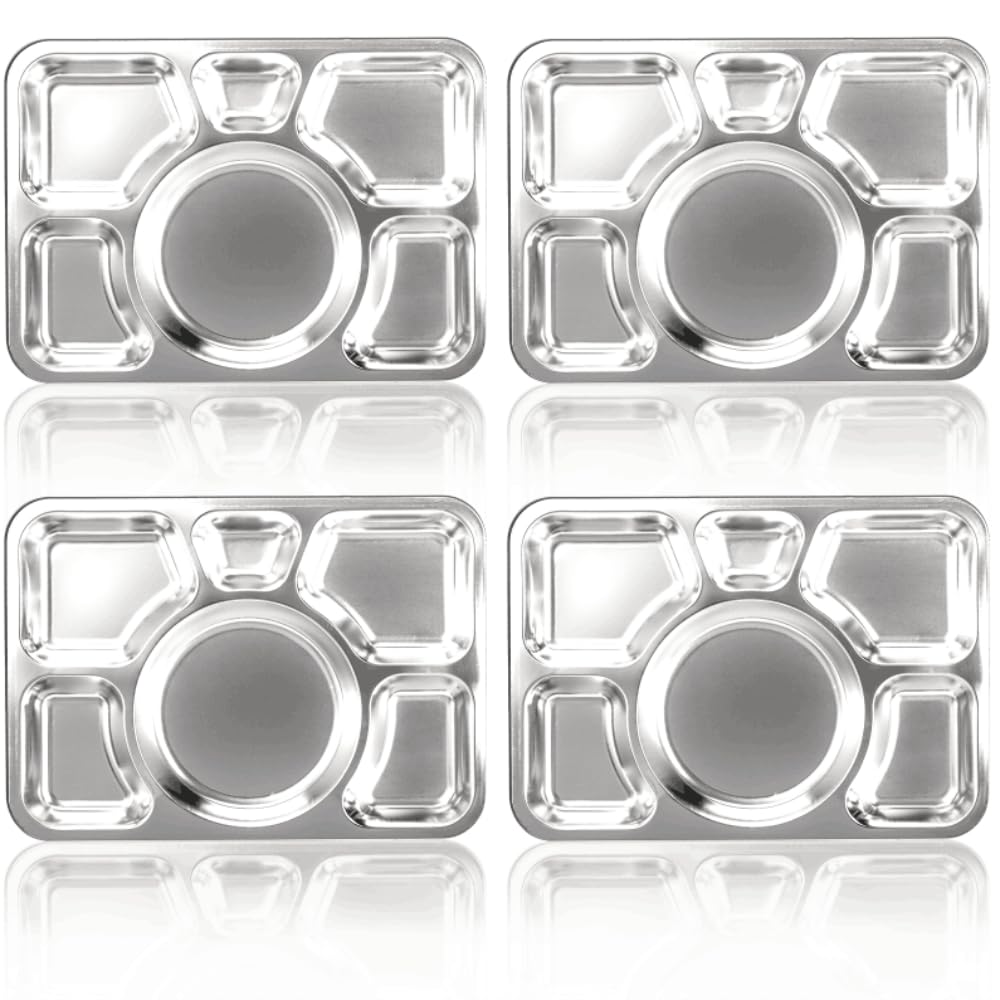 Hacaroa divided plate with six compartments for portion control.