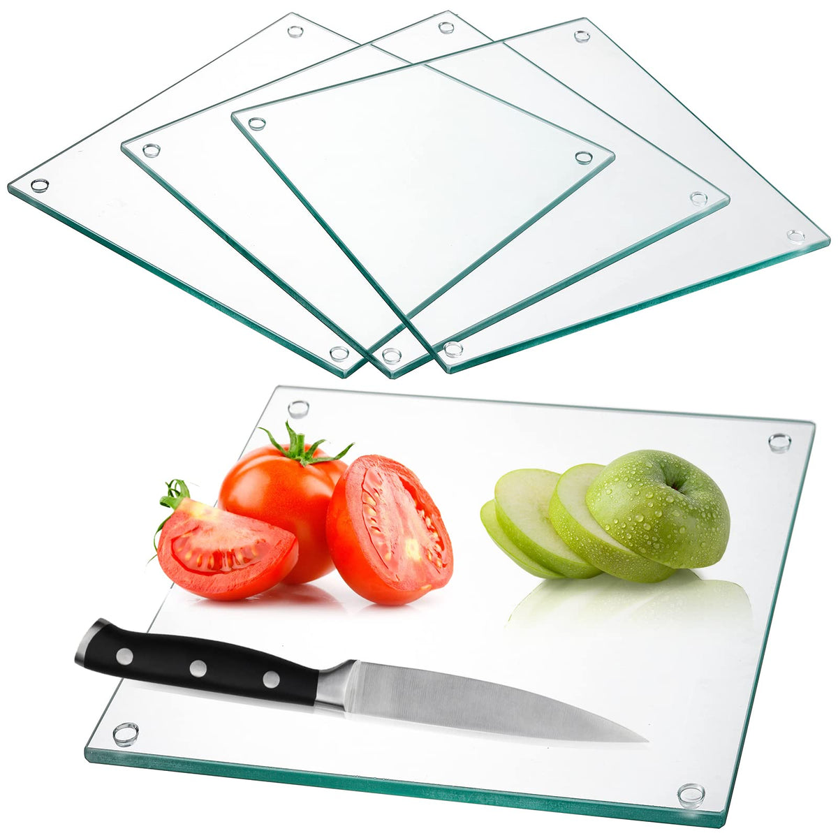 Hacaroa glass cutting boards set of 4, top view for compact kitchen prep