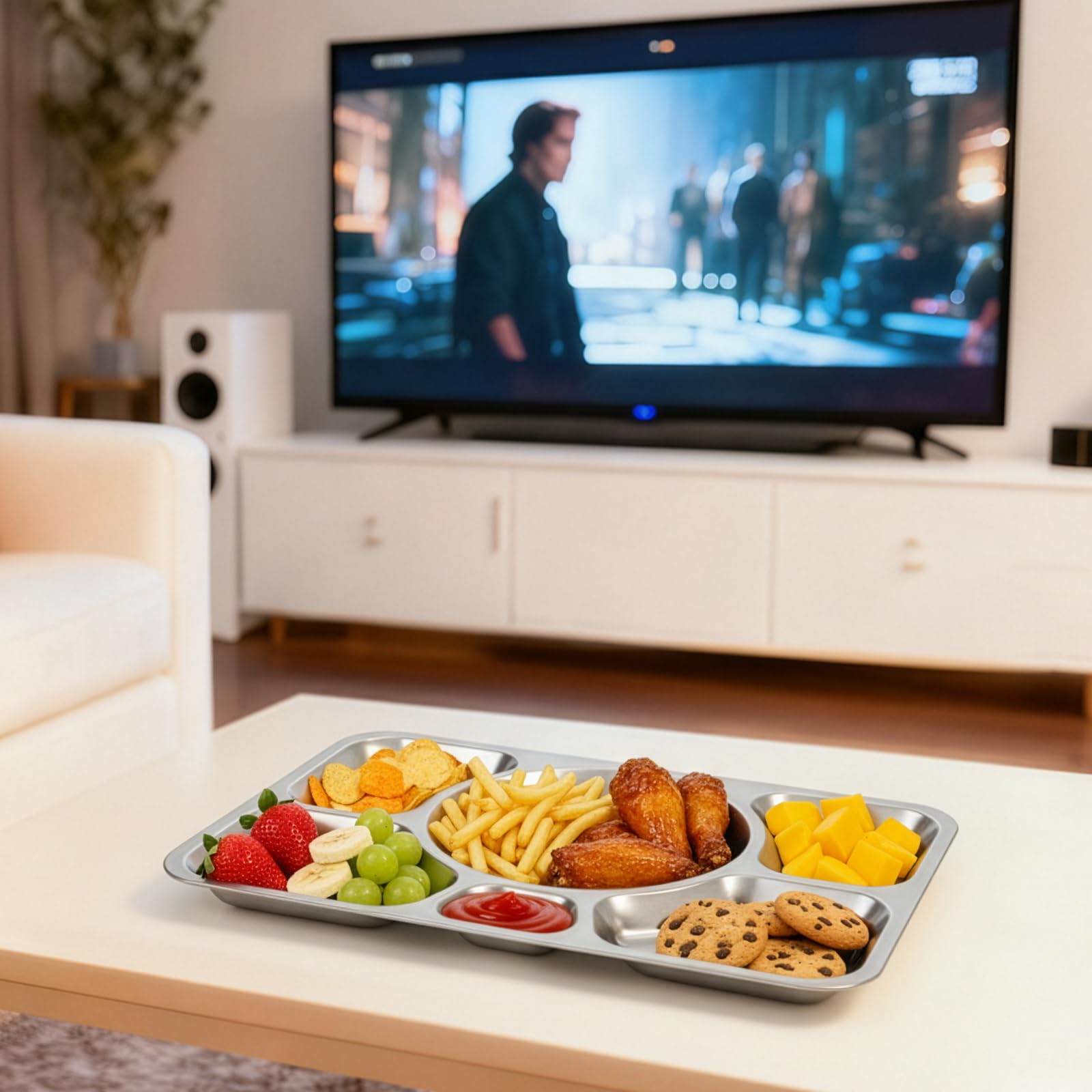 Hacaroa six-compartment tray keeps foods separate and tidy.