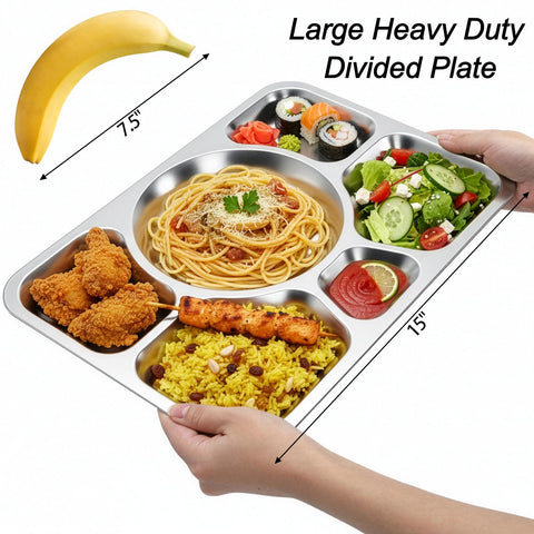 Hacaroa stackable divided plate saves cabinet space after meals.