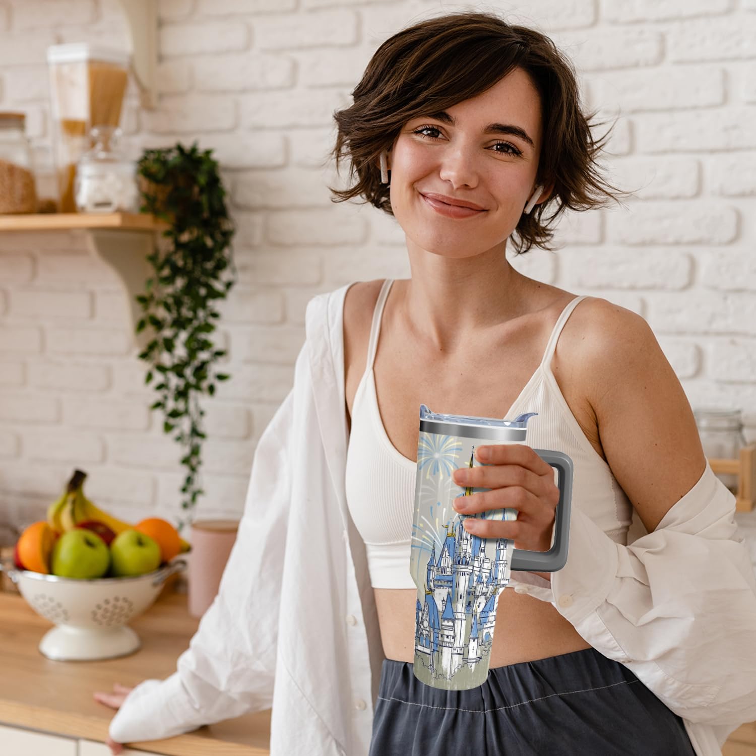 Hachishun 40oz cartoon blue castle tumbler gift-ready for birthdays or holidays