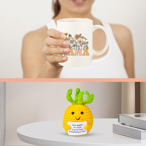 Haclury knit potato plush with card, cheerful gifting idea for loved ones.
