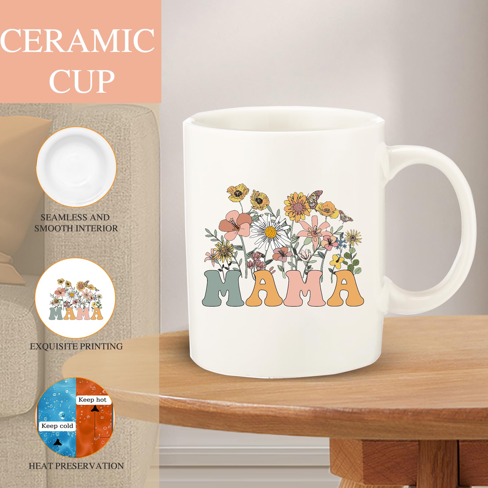 Haclury mom coffee mug back view, comfortable handle for relaxed sipping.