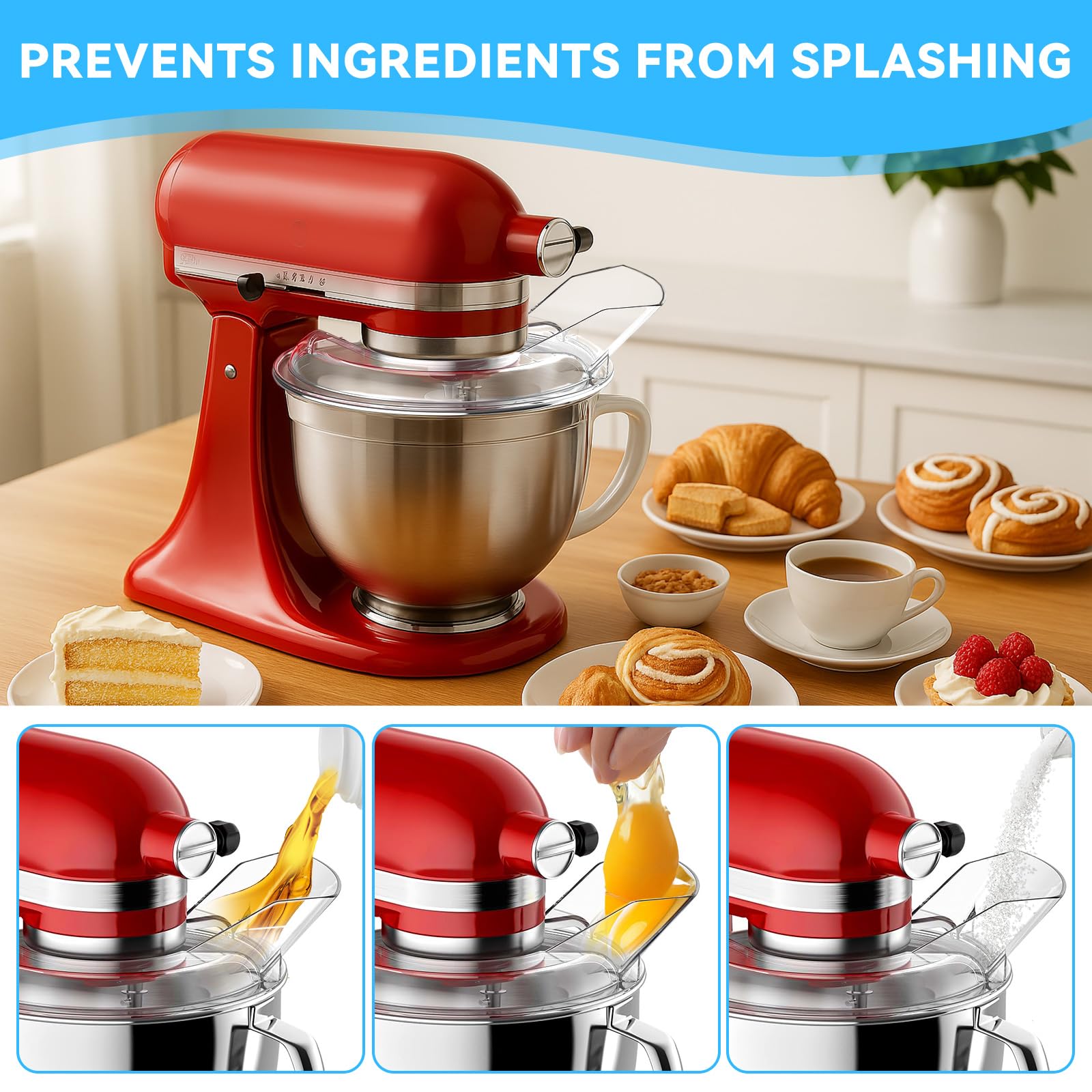 Dishwasher safe pouring shield with smooth surface for easy cleaning.