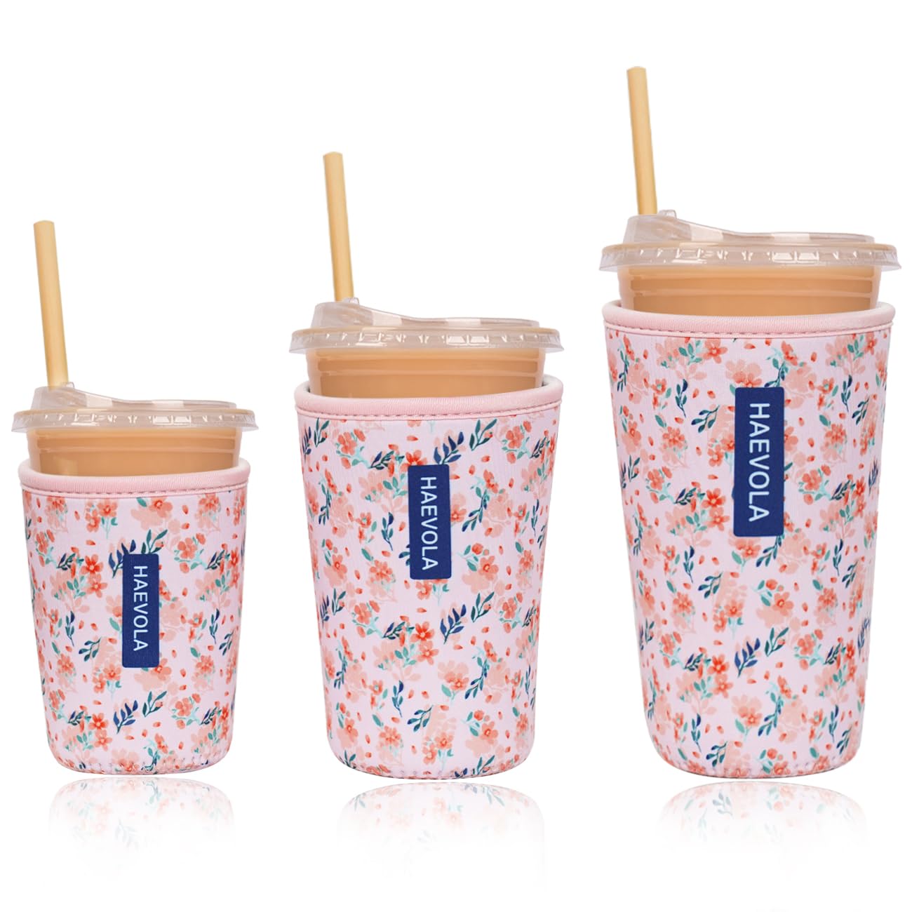 Haevola blush ditsy sleeve pattern keeps drinks cold and hands dry during daily coffee runs.