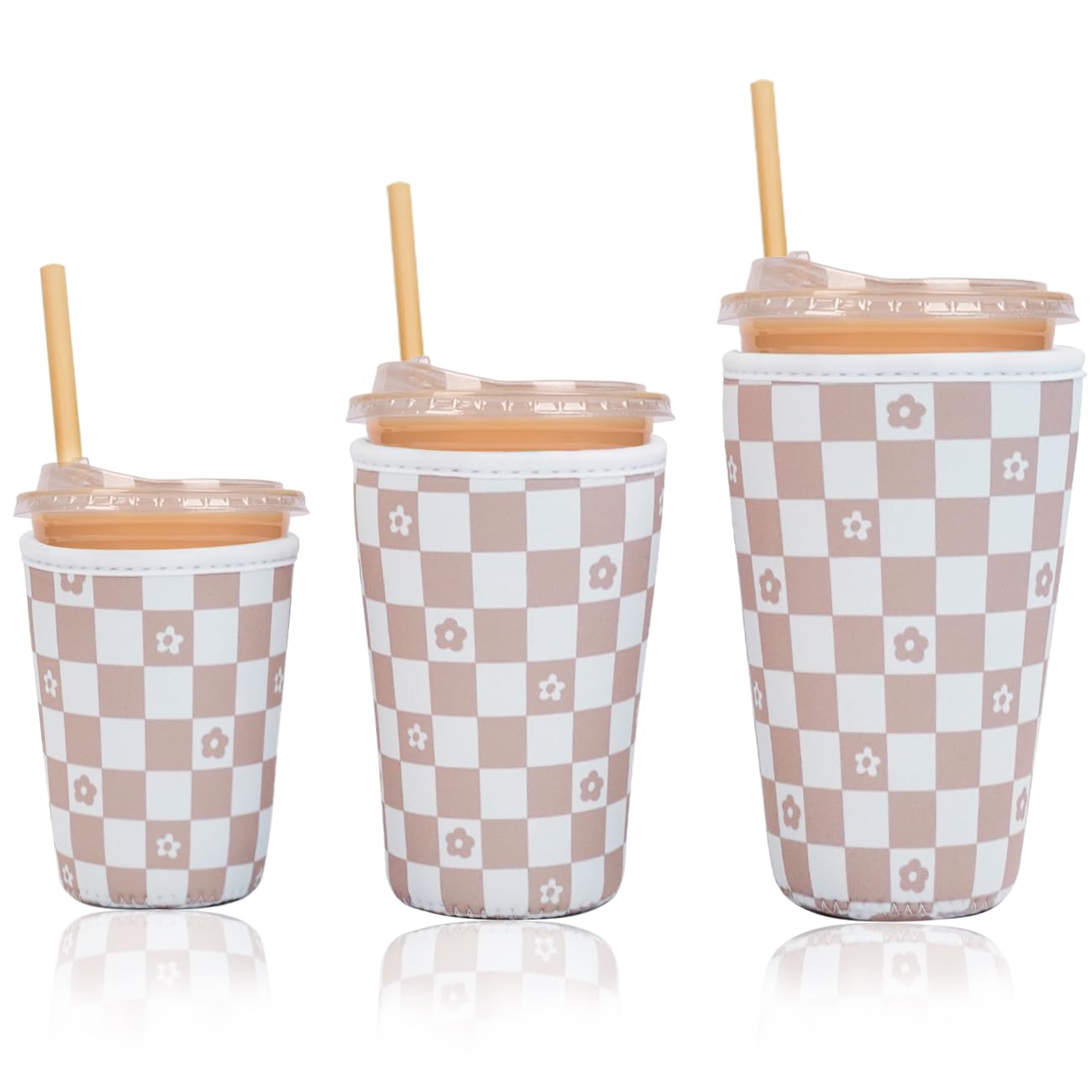 Haevola Checkered Bloom exclusive-design cup sleeve to enhance your on-the-go drinks.