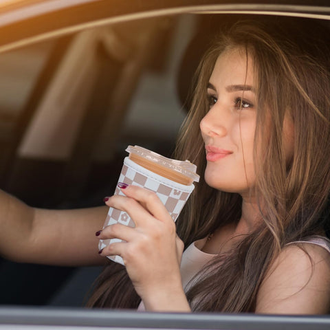 Haevola Checkered Bloom insulated sleeve keeps cold drinks safely during commutes.