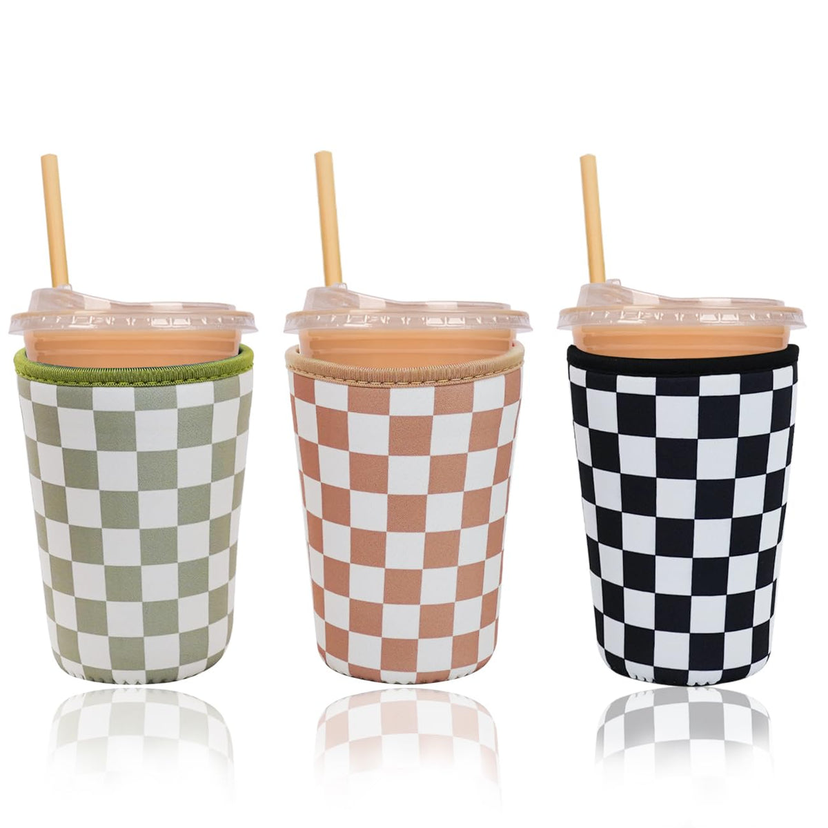Haevola Checkered Delight sleeve for iced coffee keeps hands dry