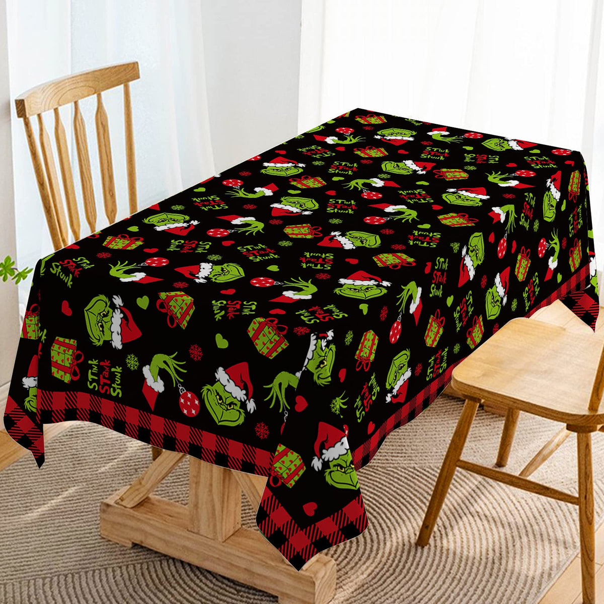 Hafangry Merry Christmas tablecloth with green elf pattern for festive dining and photo booths