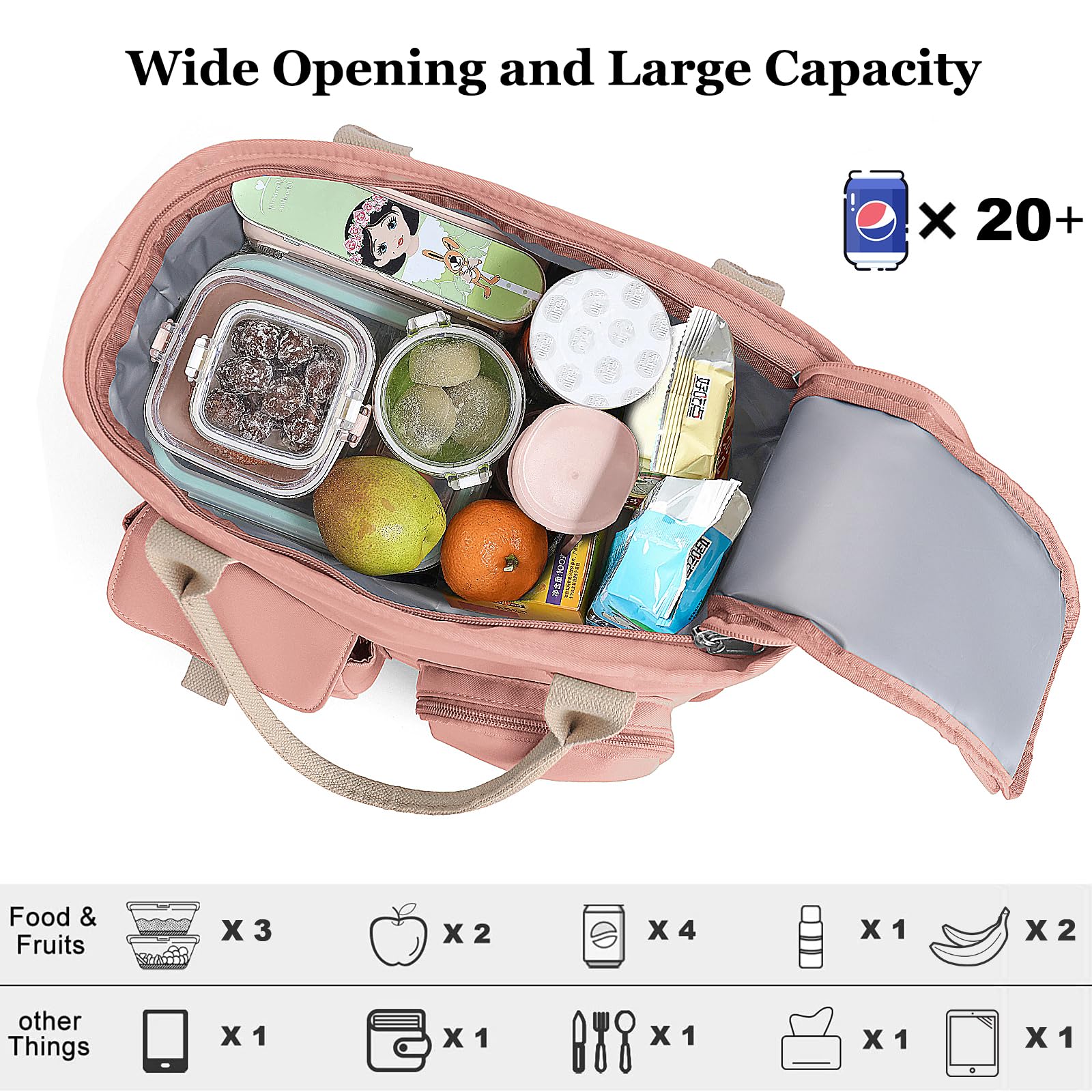 Hafmall pink lunch bag open top for easy packing and quick access