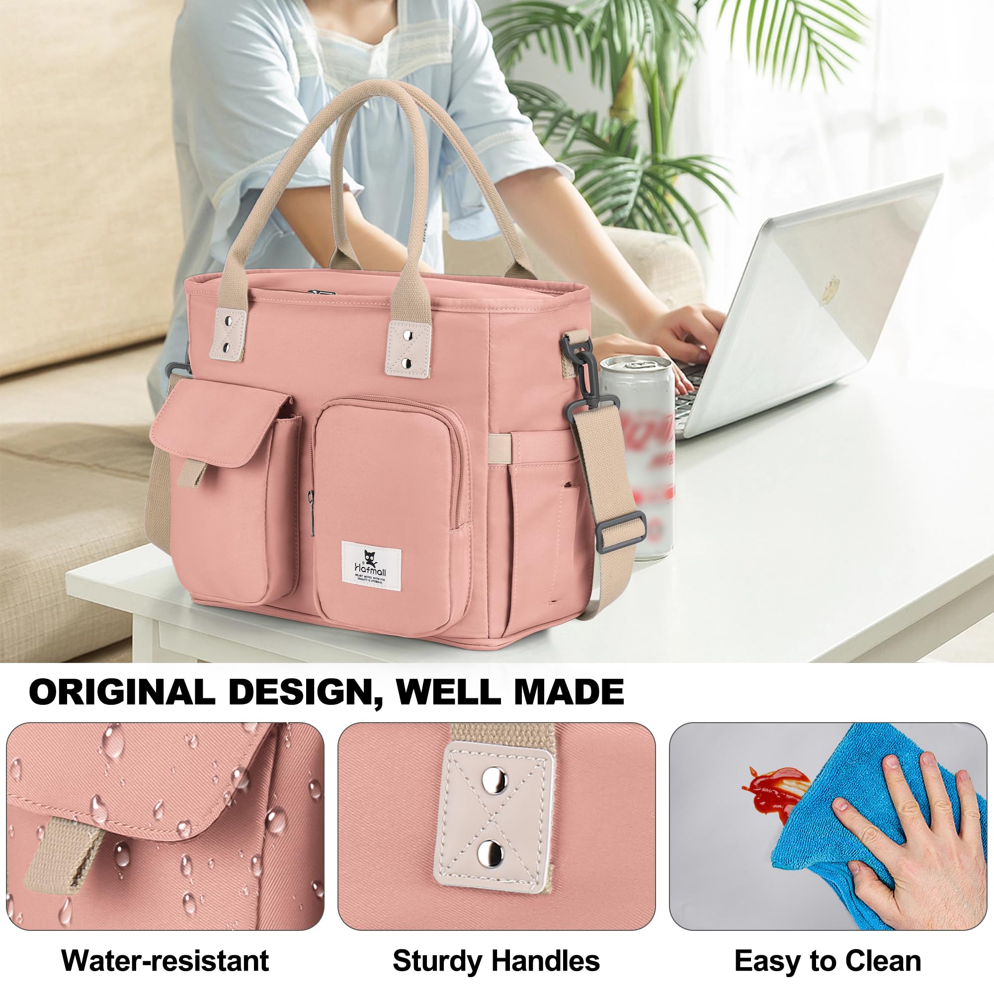 Hafmall pink lunch bag with shoulder strap for comfortable carrying