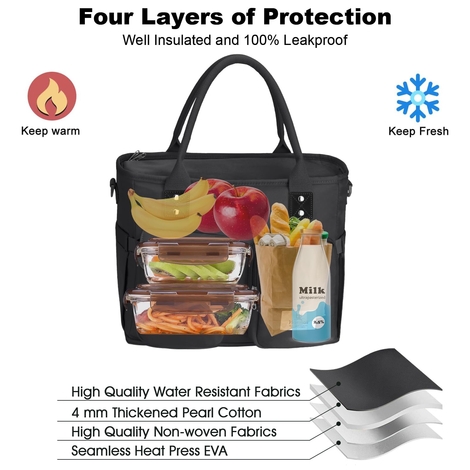 Hafmall durable water-resistant exterior protects your lunch on the go.