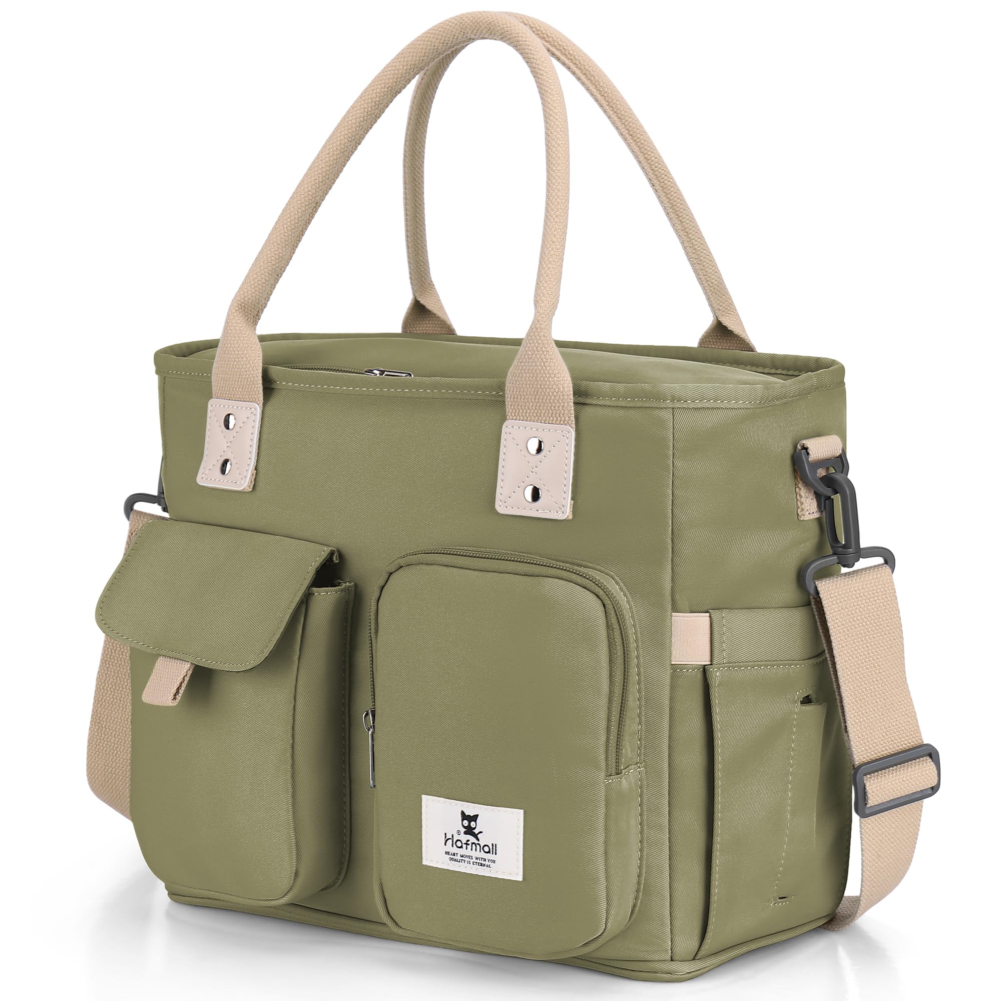 Hafmall insulated lunch bag with wide opening for easy packing and organization.