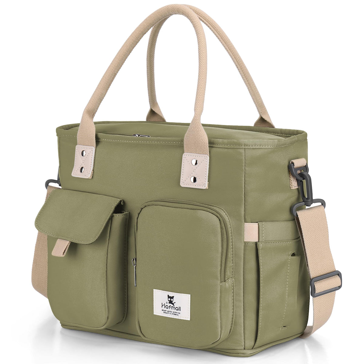 Hafmall insulated lunch bag with wide opening for easy packing and organization.